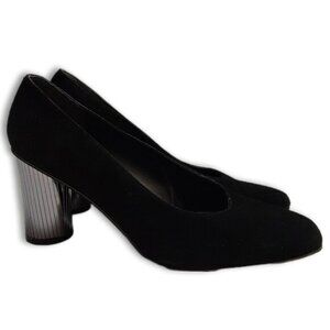 STUART WEITZMAN Mirrored Heels Retro Suede Genuine Leather Pumps Black Sz 7.5 AA